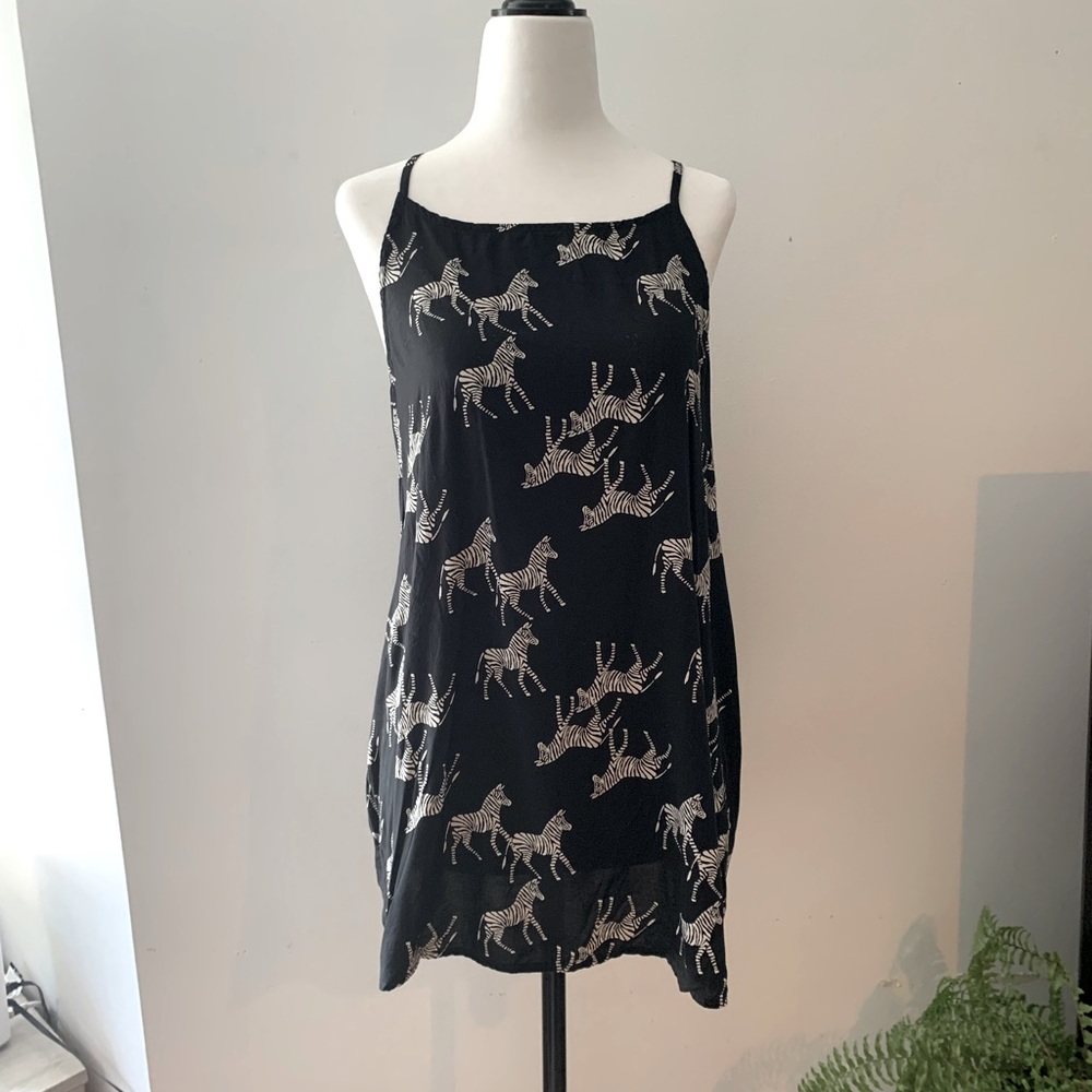 Old navy black and white animal print zebra tank top extra large XL